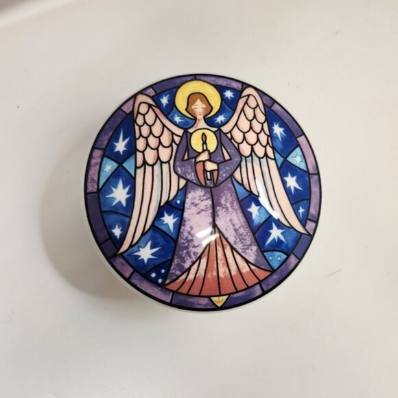 Mikasa 5" Round Angel Porcelain Covered Trinket Jewelry Box HK 501 Christmas 90s - Picture 1 of 8